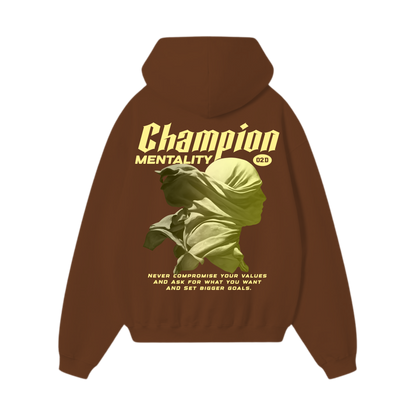 CHAMPION MENTALITY Heavy Brown Oversized Hoodie