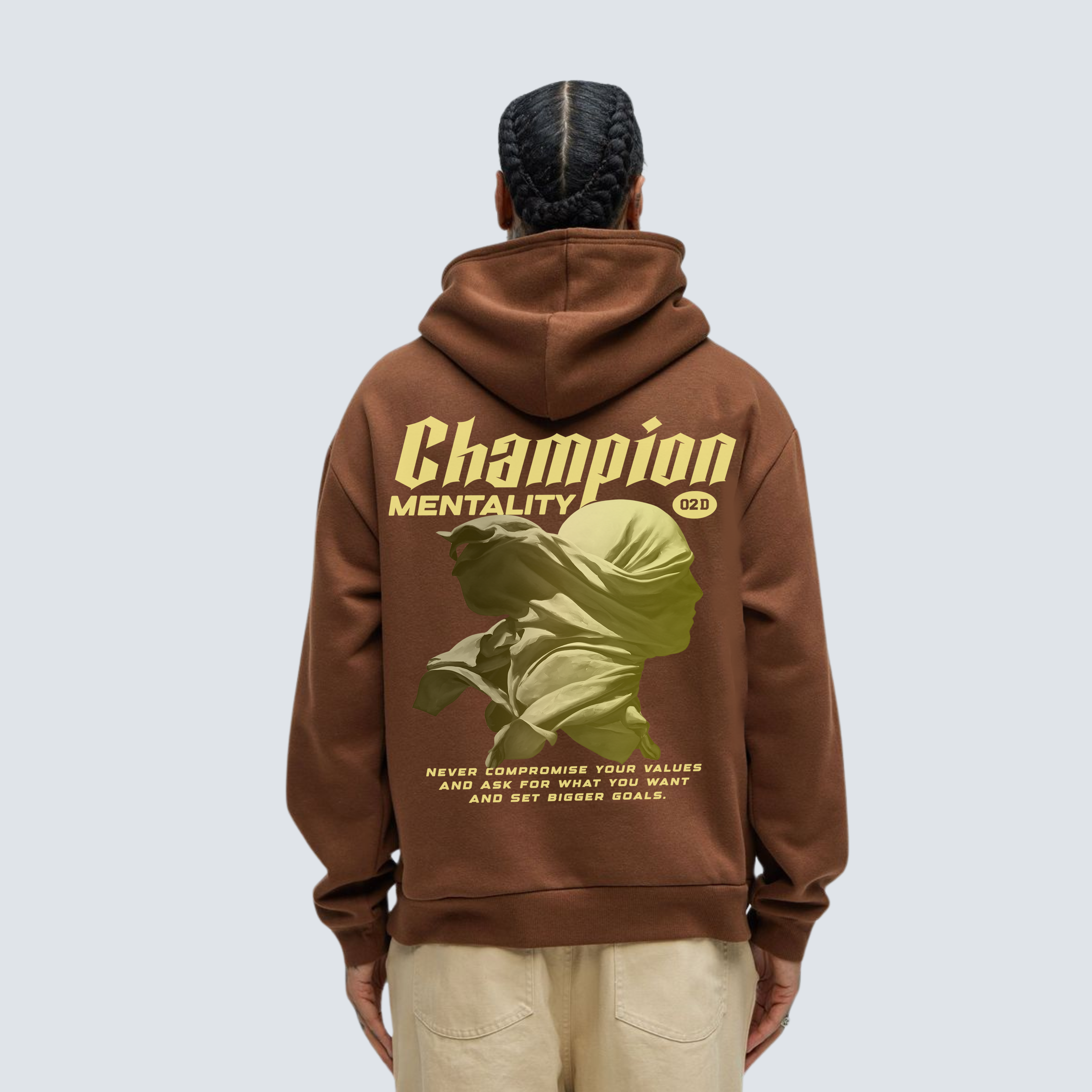 CHAMPION MENTALITY Heavy Brown Oversized Hoodie