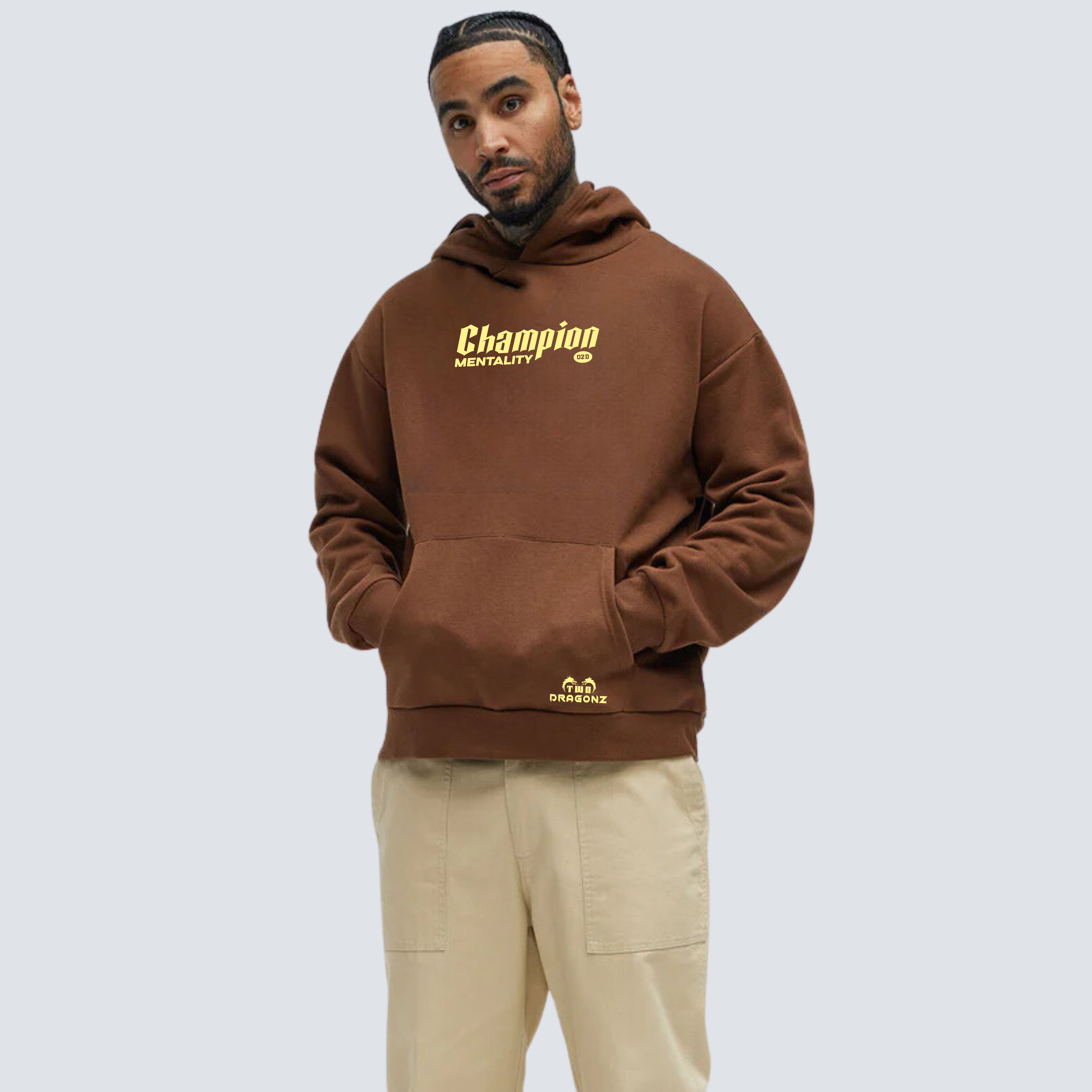 CHAMPION MENTALITY Heavy Brown Oversized Hoodie