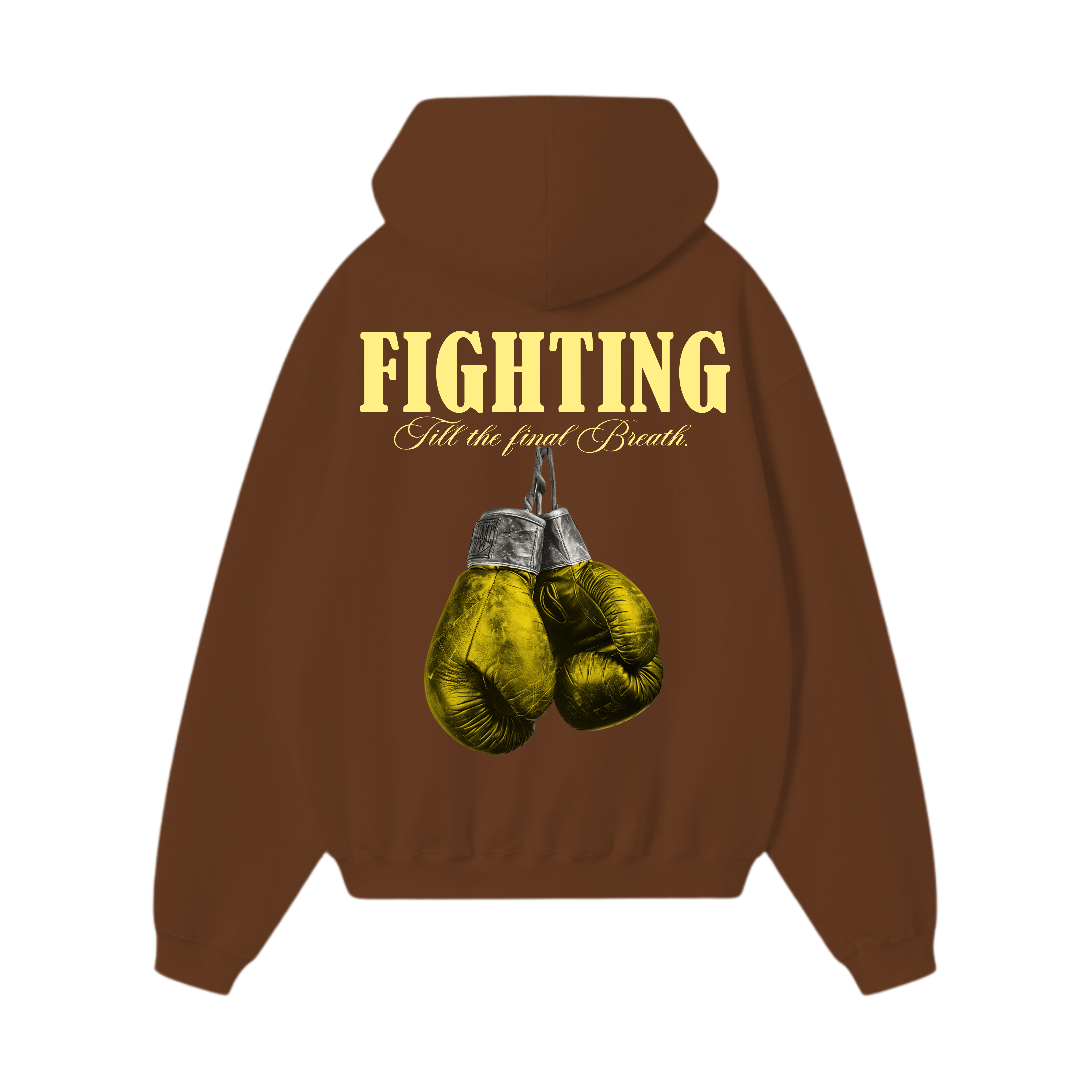 Fighting till the final breath Heavy Brown Oversized Hoodie