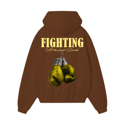 Fighting till the final breath Heavy Brown Oversized Hoodie