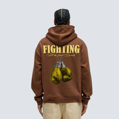 Fighting till the final breath Heavy Brown Oversized Hoodie