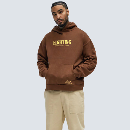 Fighting till the final breath Heavy Brown Oversized Hoodie