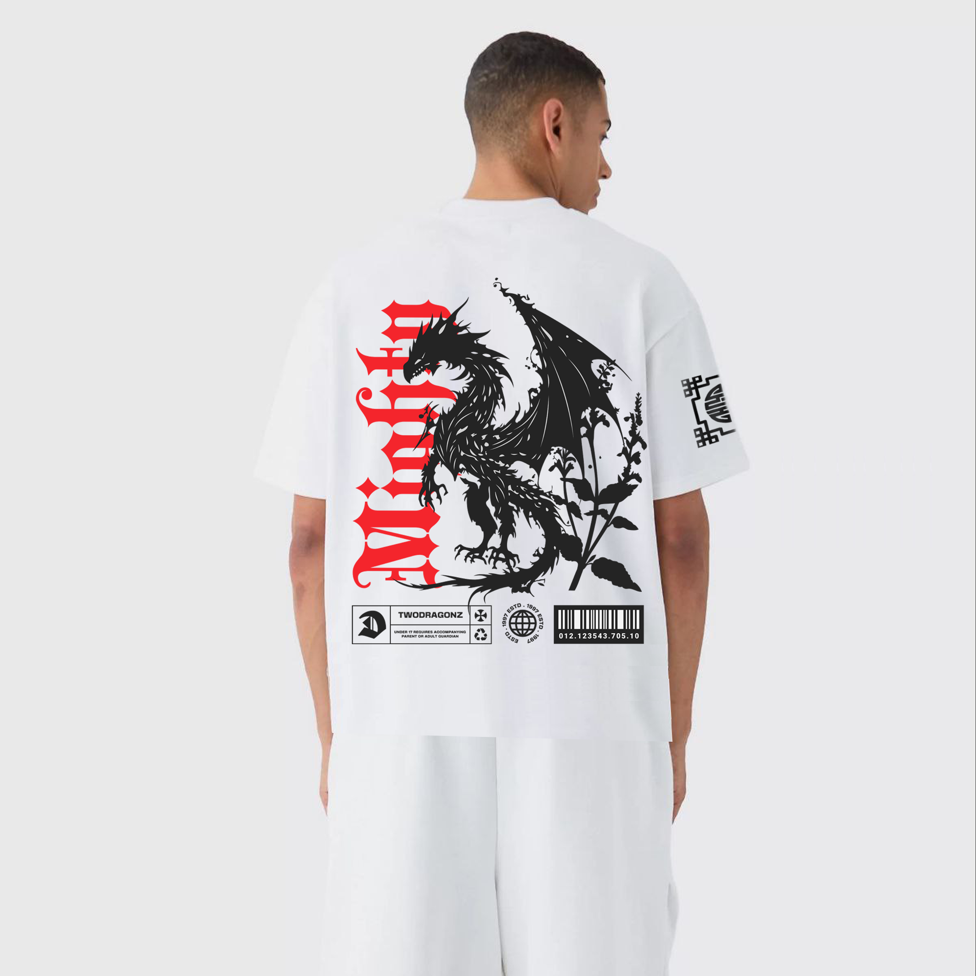 NIGHT DRAGON : Premium White Oversized T-Shirt