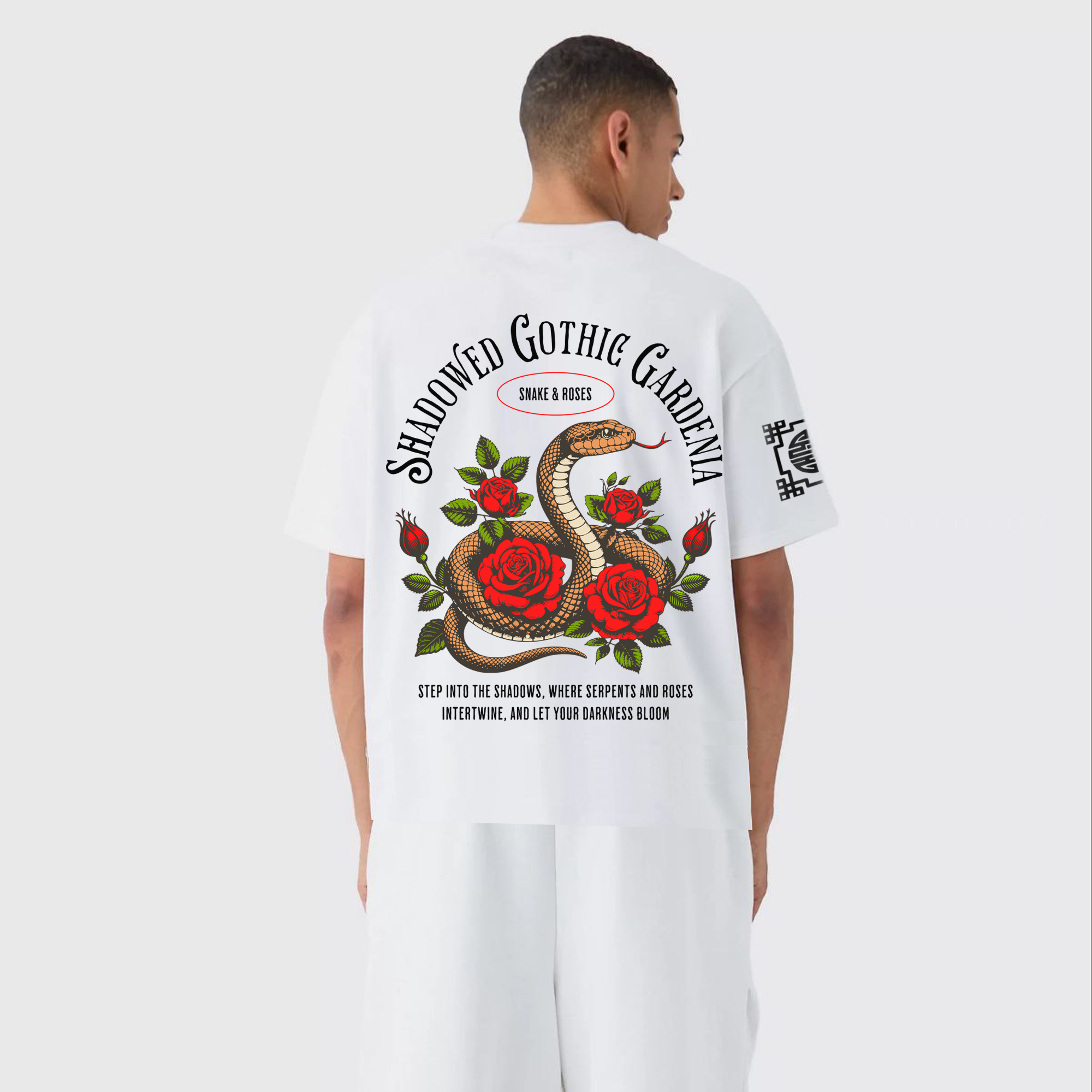 SNAKE AND ROSES  : Premium White Oversized T-Shirt